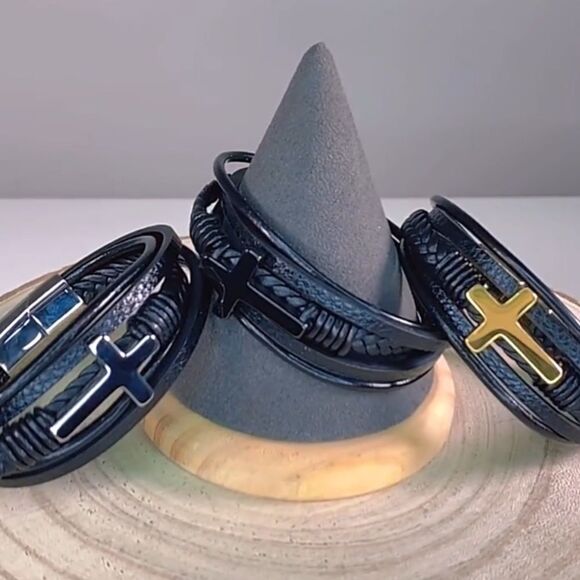 🧑🏻‍🦱O1🧑🏻‍🦱 Gorgeous Genuine Braided Leather Titanium Mens Unisex Bracelet - Picture 12 of 16